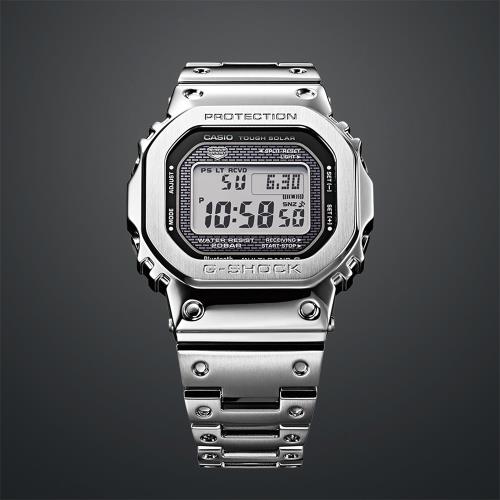 CASIO 卡西歐 G-SHOCK 全金屬太陽能電波手錶-銀 GMW-B5000D-1