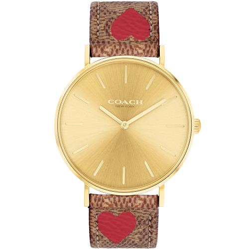 Coach Perry 品牌LOGO 香檳金甜心女錶-36mm CO14503886