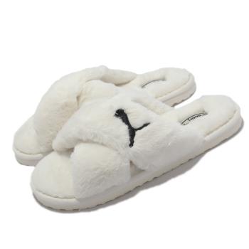 Puma 拖鞋 Fluff X Strap 絨毛 溫暖 女鞋 毛茸茸 舒適 外出 輕便 白 黑 38493602
