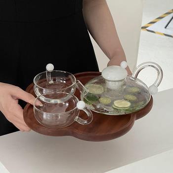 玻璃620ml花茶壺下午茶泡茶套裝(1壺+2杯+茶盤)