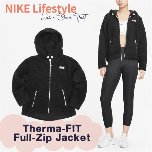Nike 長袖外套 Therma-FIT Full 女款 黑 基本款 羊羔毛 連帽外套 保暖 休閒 DQ6269-010