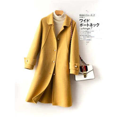 高端秋冬新款雙面呢羊毛大衣女中長款珍珠扣羊絨外套修身顯瘦外套