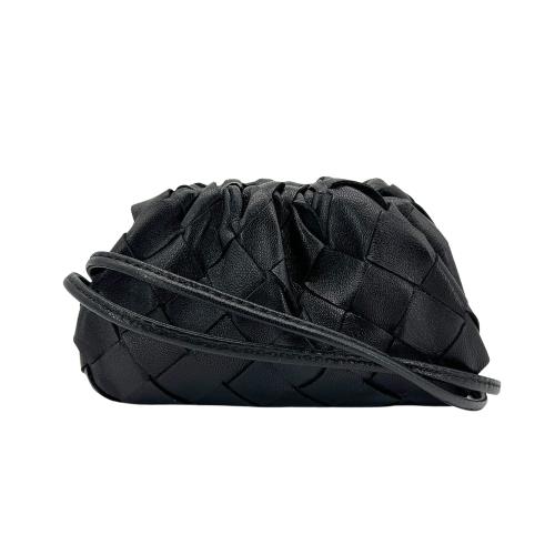 Bottega Veneta Mini Pouch 編織羊皮雲朵零錢頸掛包(577816-黑)