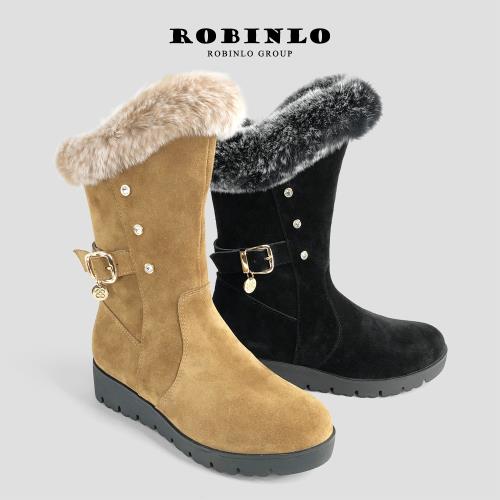 Robinlo奢華頂規全真皮拉鍊雪靴CURTIS-棕色/黑色