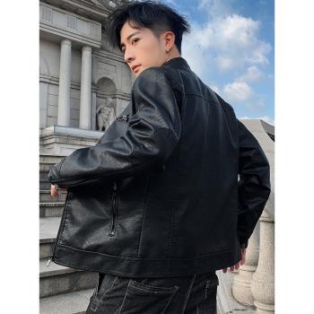 模擬皮衣男2024春秋季潮流韓版騎行服機車外套男士皮夾克修身立領