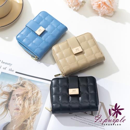 【iSPurple】方型格紋 韓風皮革零錢短夾 2色可選