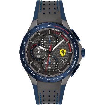Scuderia Ferrari 法拉利 賽車稜紋三眼計時錶/灰X藍/44mm/FA0830735