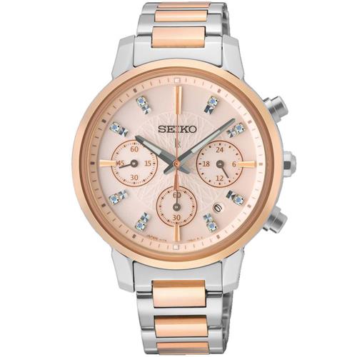 SEIKO精工 LUKIA 太陽能玫瑰金內斂時尚腕錶 V175-0FC0K/SSC908J1