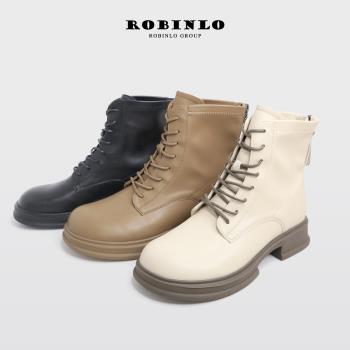 Robinlo酷甜宣言厚底綁帶馬汀靴短靴BARRET-極簡黑/奶霜白/奶茶棕
