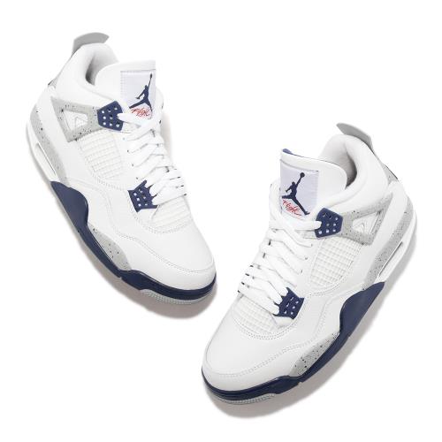 Nike 休閒鞋 Air Jordan 4 Retro Midnight Navy 白 灰 深藍 男鞋 AJ4 DH6927-140