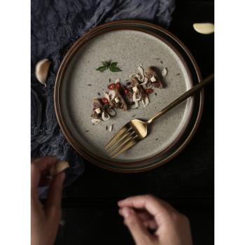 西餐盤復古餐具家用創意日式盤子個性手工陶瓷粗陶菜盤湯盤牛排盤