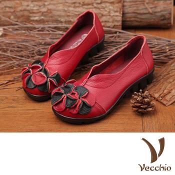 【VECCHIO】跟鞋 坡跟鞋/立體撞色花朵手工真皮舒適休閒淑女坡跟鞋 (3色任選)
