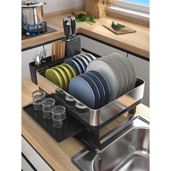 不銹鋼廚房置物架碗碟碗盤收納架瀝水架家用多功能放碗架碗筷收納