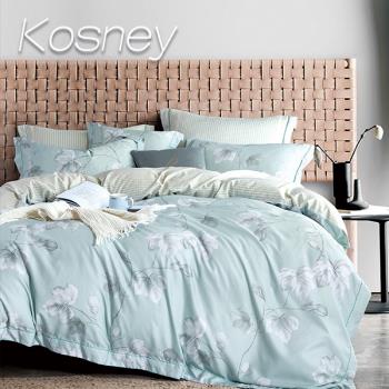 【KOSNEY】漫步時綠 頂級加大石墨烯萊賽爾天絲兩用被床包組