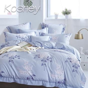 【KOSNEY】夏日庭榭藍 頂級加大石墨烯萊賽爾天絲兩用被床包組