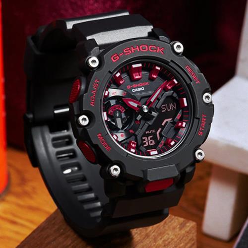 CASIO G-SHOCK 經典紅黑時尚雙顯腕錶GA-2200BNR-1A|會員獨享好康折扣