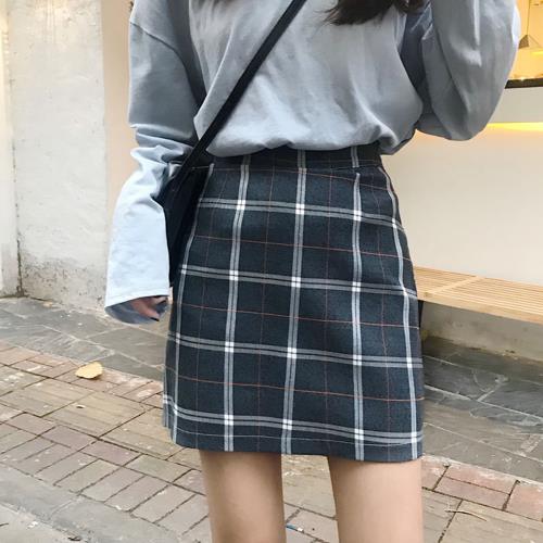 沐朵-玩美衣櫃經典格紋學院風高腰短裙S-L(共二色)