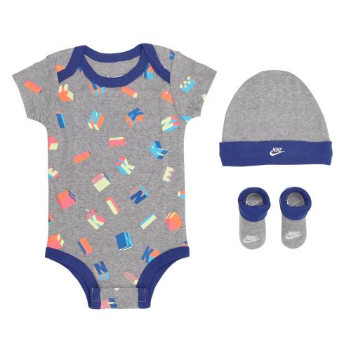 Nike 包屁衣 Jordan 藍 灰 字母 寶寶 新生兒 帽子 襪子 純棉 禮盒 連身 短袖上衣 NY2133015NB-001