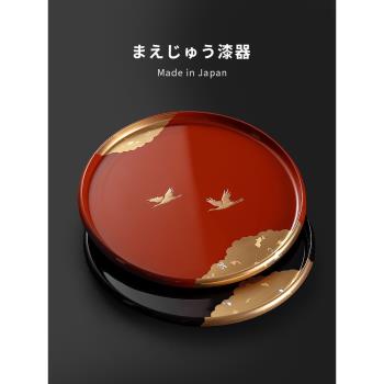 同合日本進口前重漆器樹脂圓托盤日式手工仙鶴漆盤干泡茶盤果盤子