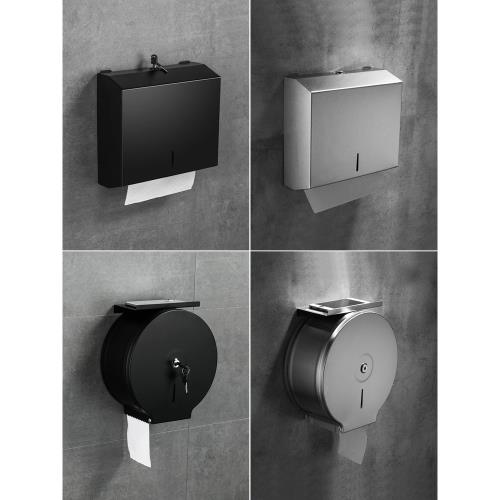 黑色不銹鋼廁所大卷紙盒公共衛生間擦手紙盒酒店壁掛式大盤紙巾架