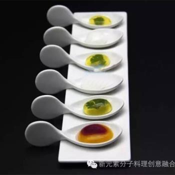 純白陶瓷勺 分子料理 低溫泉蛋 芒果擺盤 意境菜 魚子醬 變形勺