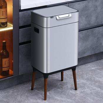 廚房分類垃圾桶家用按壓式客廳辦公室不銹鋼高腳帶蓋輕奢大容量筒