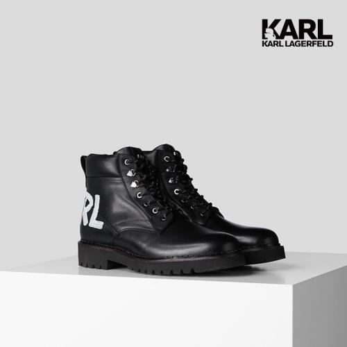 【KARL LAGERFELD】KADET II 筆刷LOGO短靴-黑(原廠公司貨)