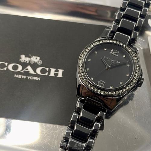 COACH 蔻馳女錶 28mm 黑圓形陶瓷錶殼 黑色簡約, 中三針顯示錶面款 CH00131