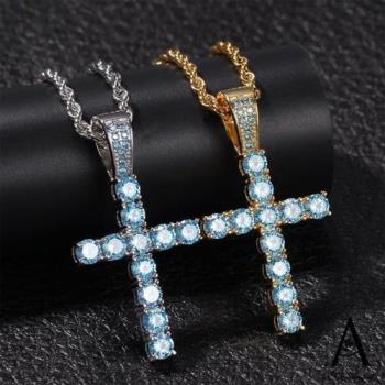 【ANGEL】嘻哈華麗晶鑽十字架中性鈦鋼毛衣項鍊(5色可選)