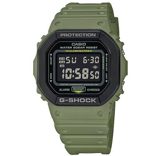 G-SHOCK 經典雙層錶圈休閒電子錶-綠X黑(DW-5610SU-3)/43.8mm