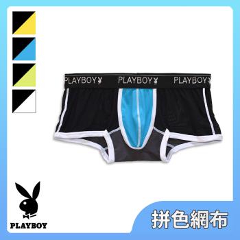 【PLAYBOY】拼色彈性透氣網布平口褲(M-XL四角褲,男內褲,內褲)