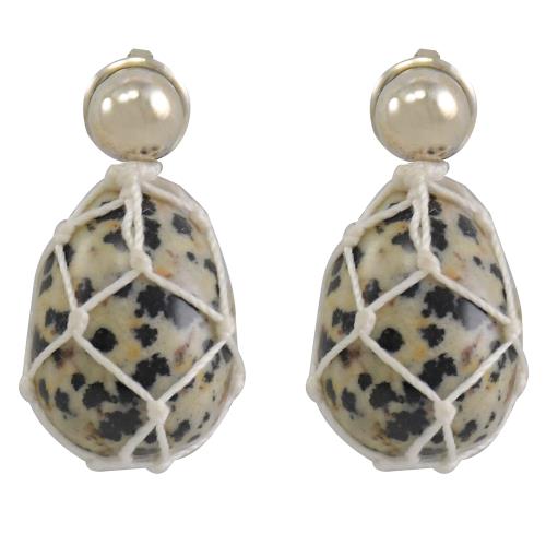 BOTTEGA VENETA 649284 復古石紋造型吊墜針式耳環.銀