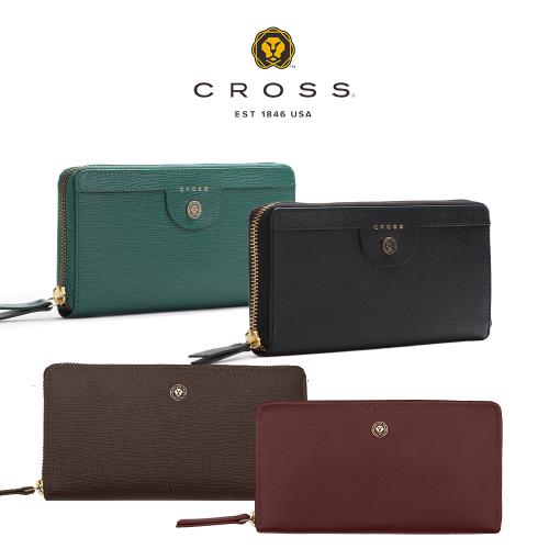 CROSS 限量1折 頂級小牛皮防刮十字紋拉鍊長夾 全新專櫃展示品(贈禮盒包裝+品牌提袋)