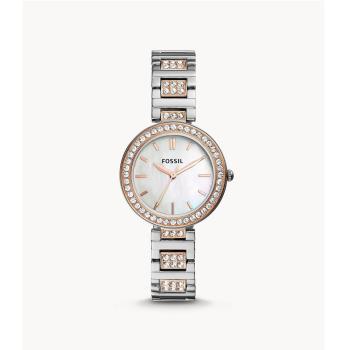 FOSSIL 美國最受歡迎頂尖潮流時尚晶鑽女性腕錶-銀+玫瑰金-BQ3337