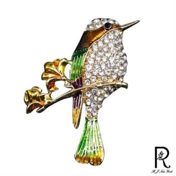 【RJ New York】可愛小鳥鋯石立體胸針別針兩用款(金色)
