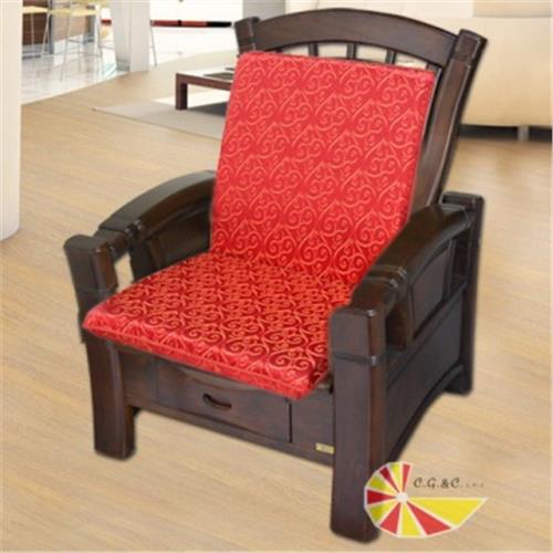 【凱蕾絲帝】木椅通用~100%台灣製造-高支撐加厚連體L型背坐墊(4入)-如意紅 