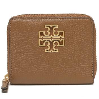 TORY BURCH Britten 系列 立體 金屬縷空荔枝紋拉鍊短夾 駝色