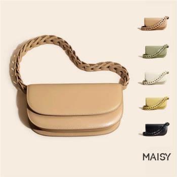 【MAISY】夏季麻花編織背帶真皮隨身包(現+預 杏色 / 奶茶色 / 綠色 / 白色 / 黃色 / 黑色)