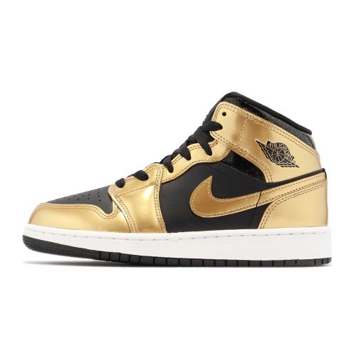 Nike Air Jordan 1 Mid SE GS 大童鞋 女鞋 金 黑 漆皮 AJ1 喬丹 1代 DR6967-071