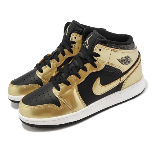 Nike Air Jordan 1 Mid SE GS 大童鞋女鞋金黑漆皮AJ1 喬丹1代DR6967