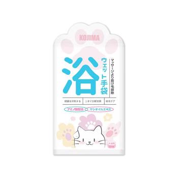 【日本KOJIMA】寵物專用SPA貓掌印花立體顆粒保濕除臭5指型全身清潔手套濕巾6入/袋