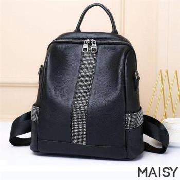 【MAISY】韓版真皮優雅大容量後揹包(現+預 黑色 / 棕色)