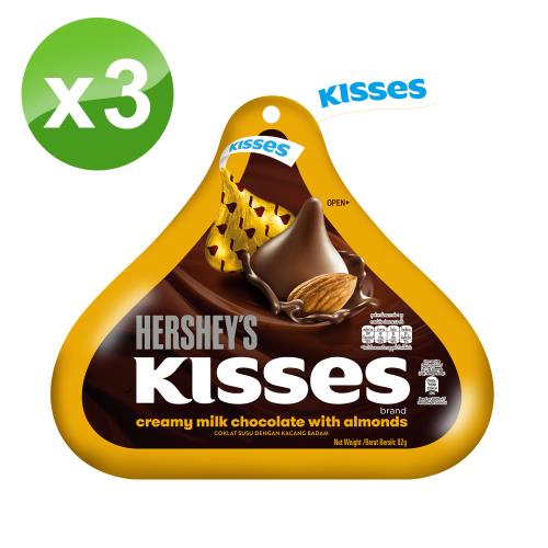 【Hersheys 好時】Kisses水滴杏仁夾餡牛奶巧克力82gX3入