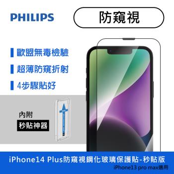 【Philips 飛利浦】iPhone 14 Plus 6.7吋 防窺視9H鋼化玻璃保護貼 保貼-秒貼版 (DLK5503/11)