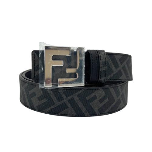 Fendi 經典FF logo銀頭雙面腰帶/皮帶(7C0424-黑灰)