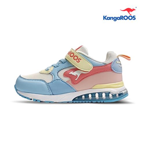 KangaROOS 美國袋鼠鞋 MEGA RUN 童鞋 粉+藍+黃 超輕量 氣墊慢跑鞋(KK21463)