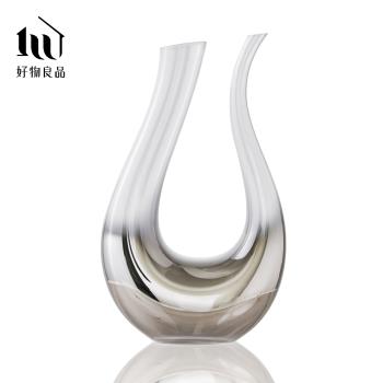 【好物良品】天鵝頸斜口醒酒瓶 銀色漸變玻璃酒杯組 葡萄酒醒酒壺 紅酒醒酒器 倒酒器 引酒器 分酒器 聖誕聚會派對 情人節日慶祝