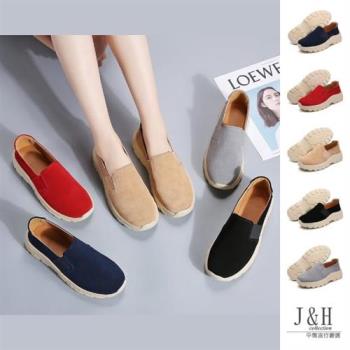 【J&H collection】運動風絨面耐磨防滑厚底便鞋(現+預 藍色 / 紅色 / 杏色 / 黑色 / 灰色)