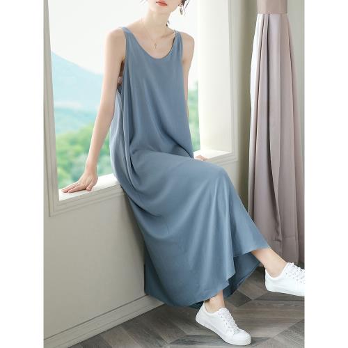 連衣裙女夏裝2024年新款女過膝吊帶裙內搭背心氣質顯瘦雪紡長裙子