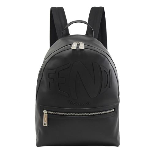FENDI 7VZ042 ROMA 個性浮雕LOGO休閒後背包.黑